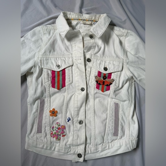 Collusion Denim Jacket Womens White Jean Embroidered Colorful OOAK Size 6 - Picture 8 of 9